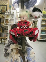 Blonde Bed Doll in Hand Crocheted Christmas Dress